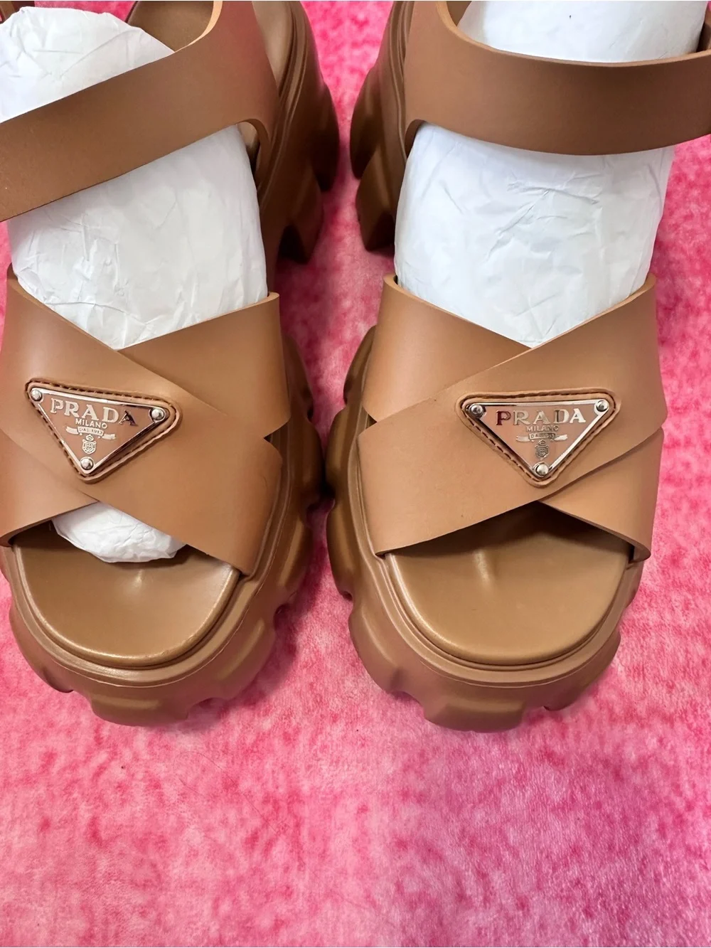 Prada Monolith Rubber Chunky Platform Sandal with Logo Triangle